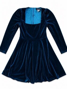 Teeze Me Teal Blue Velvet Dress Size 9 Long Sleeve Puff Fit Flare Homecoming